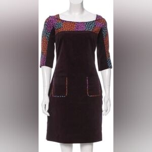Z Spoke Zac Posen 4 Corduroy Velvet Silk Sheath Dress 3/4 Sleeves